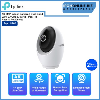 TP-Link Tapo C260 4K 8MP Indoor Camera | Dual-Band WiFi 2.4GHz & 5GHz | Pan Tilt | Face & Pet Detect